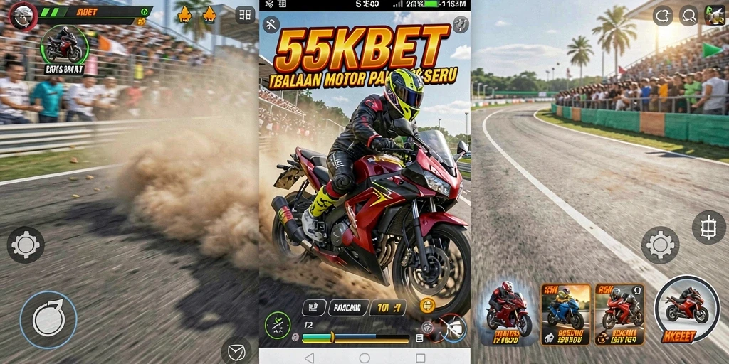 Tangkapan layar menunjukkan keseruan balapan motor di lintasan yang dinamis.