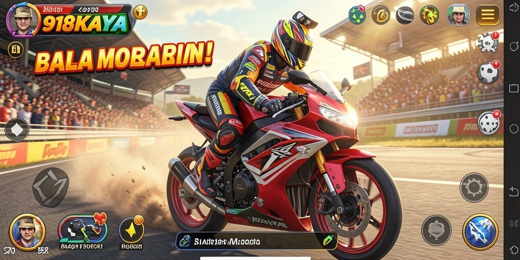 Tampilan menegangkan dari gameplay 918KAYA saat balapan motor.