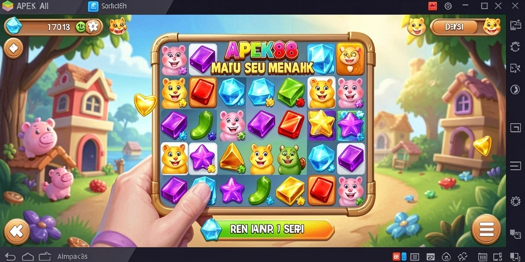 Tampilan gameplay APEK88 dengan berbagai tantangan Match-3.
