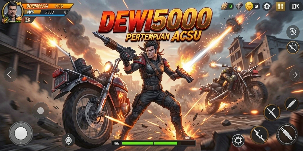 Screenshot gameplay DEWI5000 menampilkan aksi pertempuran yang intens.