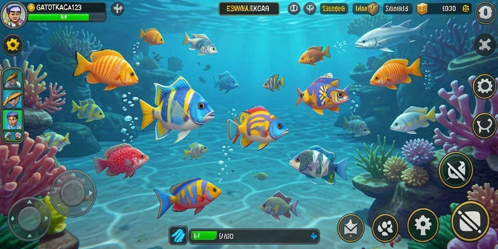 Screenshot gameplay GATOTKACA123 menampilkan aksi tembak ikan yang seru.