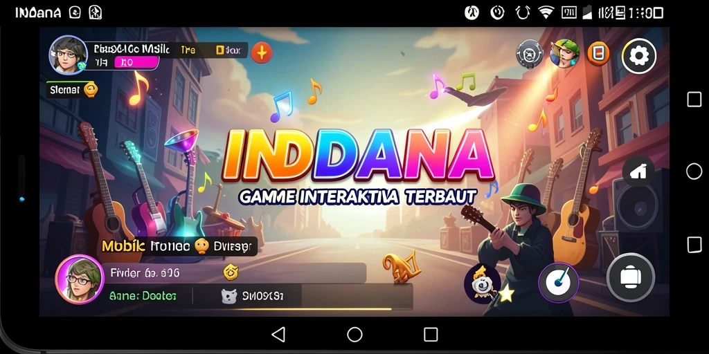Tampilan utama gameplay INDAAA dengan alat musik interaktif.