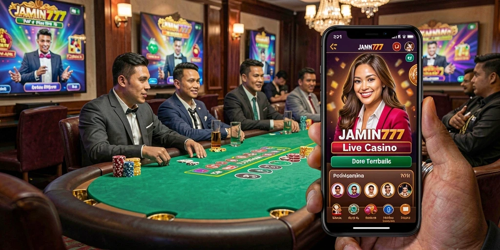 Screenshot utama JAMIN777 menampilkan gameplay Live Casino yang mendebarkan.