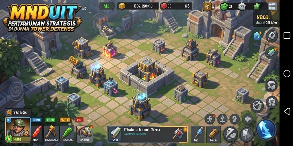Screenshot utama MNDUIT menampilkan aksi strategis Tower Defense yang mendebarkan.