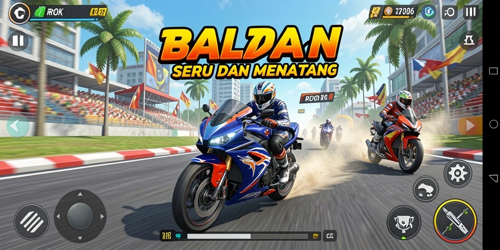 Tampilan layar balapan Motor Racing yang penuh aksi dan seru.