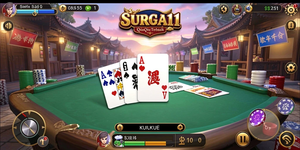 Tampilan gameplay SURGA11 yang menegangkan dalam memainkan QiuQiu.