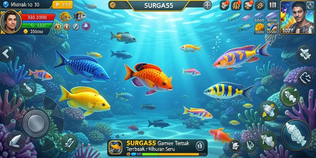 Tampilan gameplay SURGA55 yang menampilkan aksi Tembak Ikan yang seru.