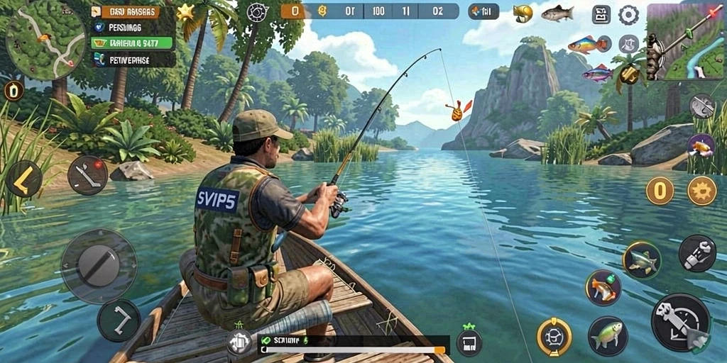 Tampilan gameplay SVIP5 yang seru saat memancing ikan.