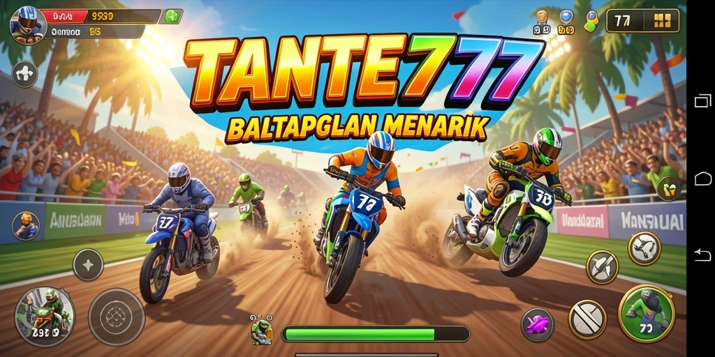Screenshot TANTE777 memperlihatkan aksi balapan yang menegangkan dengan mobil berkecepatan tinggi.