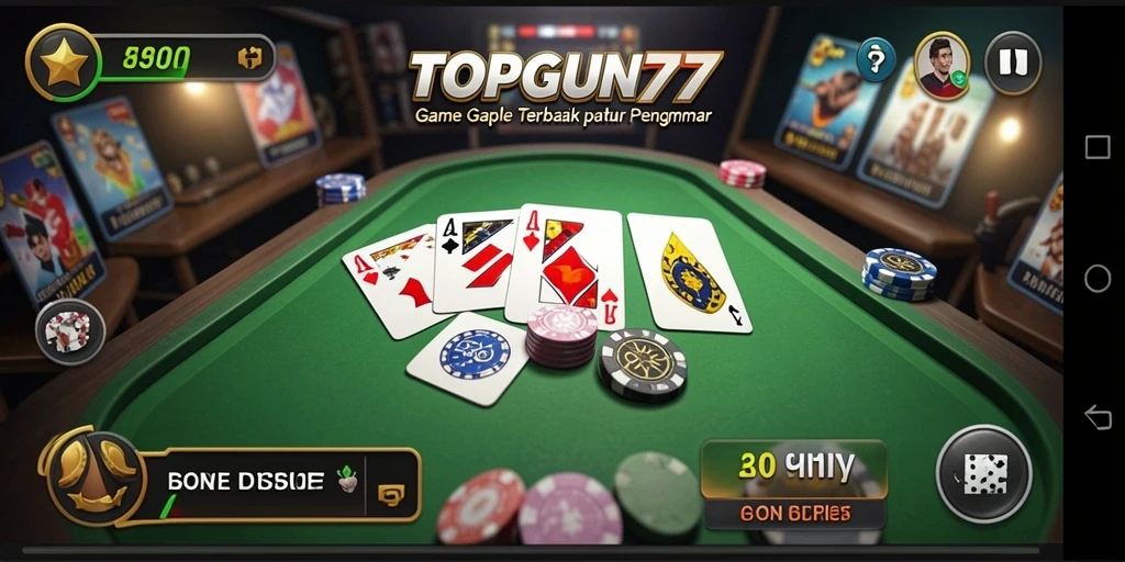 Gameplay seru Gaple di TOPGUN77 dengan teman-teman.