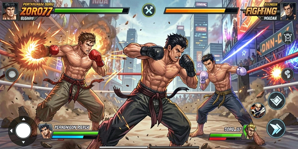 Screenshot utama menunjukkan pertempuran seru dalam ZORO77.